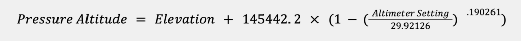 Detailed pressure altitude formula.