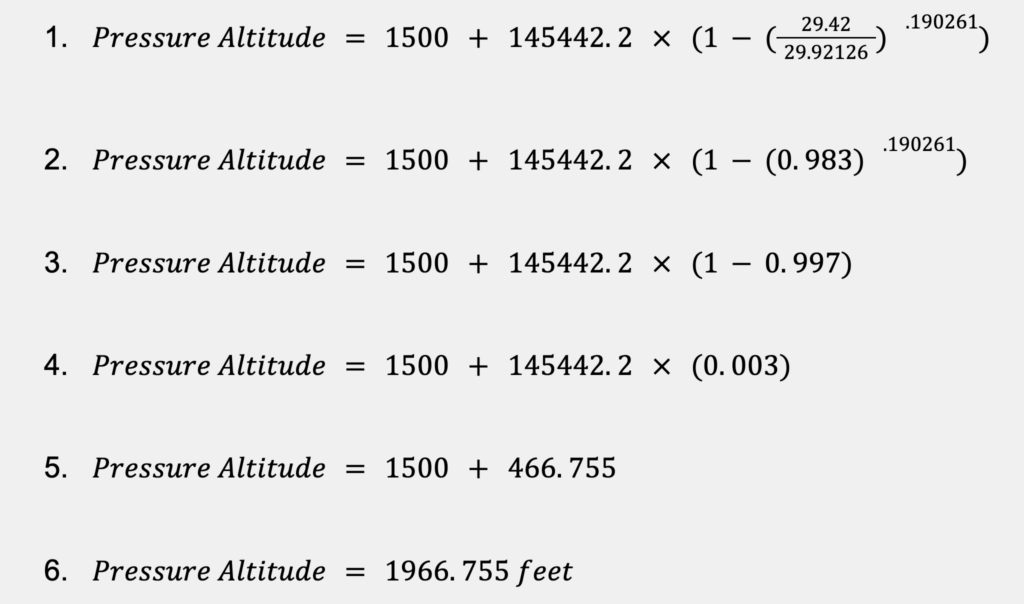 Detailed pressure altitude formula example.